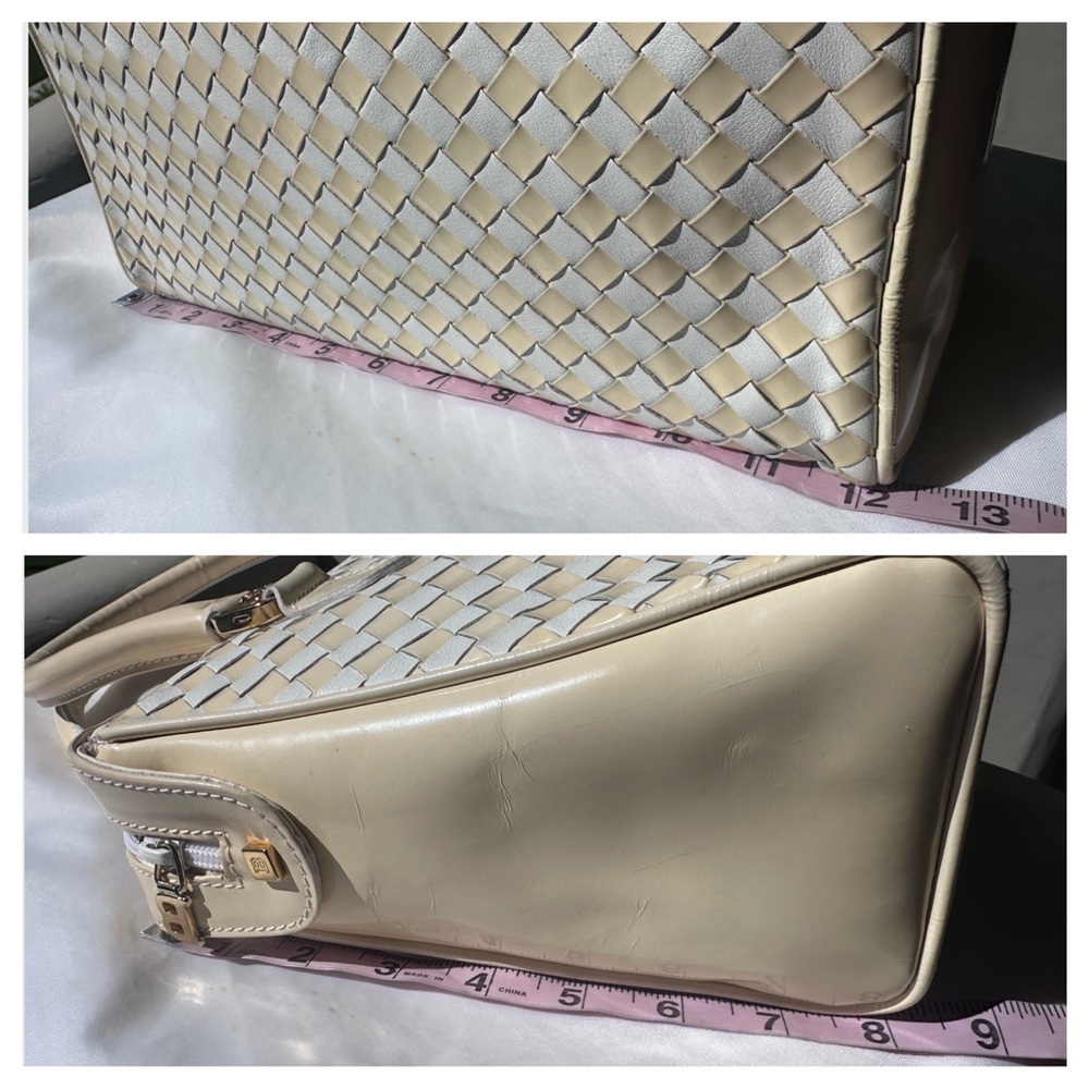 BALLY Woven Leather Satchel Cream Ivory Top Handle Italy - Picture 11 of 13